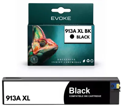 Image de Cartouche compatible Evoke pour l'imprimante HP 913A L0R95AE, noire, 77 ml, compatible avec les modèles PageWide 352dw, 377dw, P55250dw, P57750dw et 477dw, Image générée par une IA