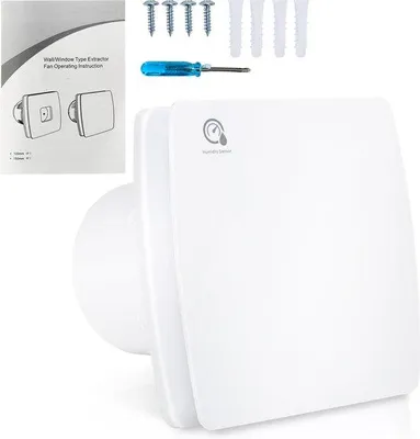 Immagine prodotto di Ventilatore da bagno per la circolazione dell'aria con sensore di umidità, timer e deflettore antiriflusso, Ø 100 mm, ventilatore da parete con