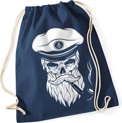 Produktbild von Turnbeutel Kapitän Totenkopf Captain Skull Segeln Gymsac Autiga® navy unisize