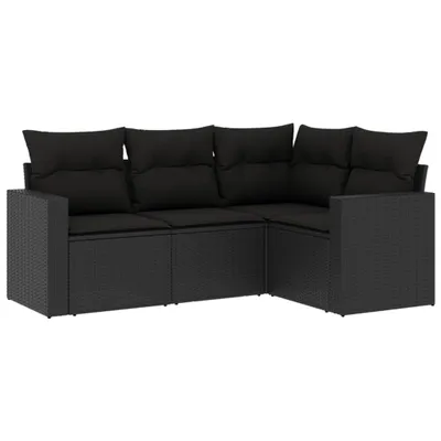 Produktbild von vidaXL 4-tlg. Garten-Sofagarnitur mit Kissen Schwarz Poly Rattan