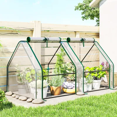 Zdjęcie produktu dla Przenośna szklarnia foliowa z 2 drzwiami na zamek błyskawiczny, mini szklarnia balkonowa ze stalową ramą i folią PVC, przezroczysta | 180 x 90 x 90 cm | 3,5 kg
