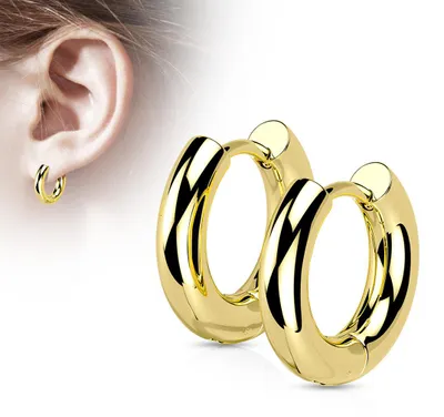 Produktbild von Creolen klein breit: Klappcreolen Ohrringe Edelstahl Gold 8 mm