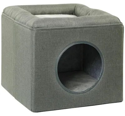 Obrázek produktu pro Kočičí domeček – kočičí pelíšek s vyhlídkovou plošinou | Barva: Zelená | Rozměry: 36,5 x 36,5 x 33 cm
