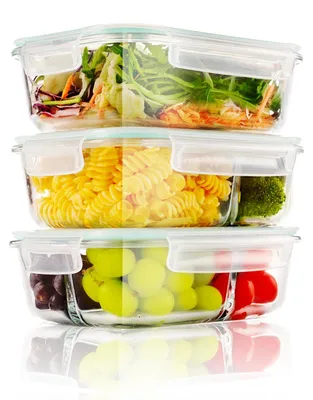 3er-Set Glas-Meal-Prep-Boxen 1040 ml, 1/2/3 Fächer, luftdicht