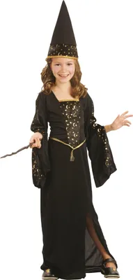 Produktbild von Zauberin Mädchenkostüm Mond und Sterne schwarz-gold - 134/140 (10-12 Jahre)