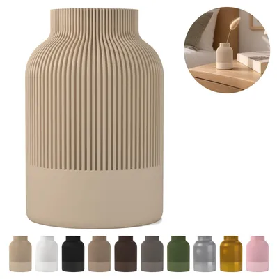 Image de Vase décoratif Japandi 9,6 cm, strié en PLA – Beige