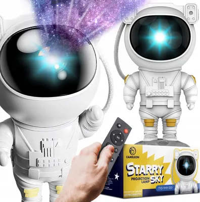 Zdjęcie produktu dla Lampka nocna LED z projektorem gwiazd i astronautą, 8 trybów pracy, z pilotem dla dzieci