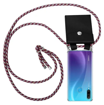 Produktbild von Cadorabo Schutzhülle für Huawei P30 LITE Hülle in Rot Handy Kette Kordel abnehmbares Etui
