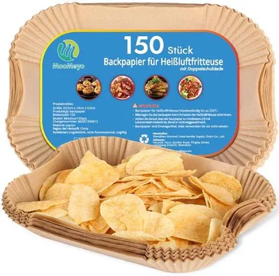 Immagine prodotto di 150 fogli di carta da forno per friggitrice ad aria, carta monouso, 2 scomparti