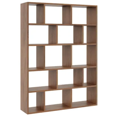 Produktbild von Wand-Bibliothek in Nussbaum – Modernes Bücherregal mit offenen Fächern – Regal für Wohnzimmer, Büro oder Schlafzimmer