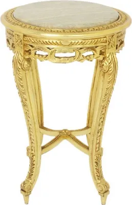 Produktbild von Casa Padrino Barock Beistelltisch mit Marmorplatte Gold / Creme Ø 40 x H. 60 cm - Runder Antik Stil Tisch - Barock Wohnzimmer Möbel