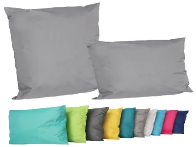 Produktbild von 2er Set Outdoor Lounge Kissen Set 45x45cm + 30x50cm Dekokissen Inkl. Füllung Wasserfest Sitzkissen Garten Lotus Effekt, Farbe:Grau