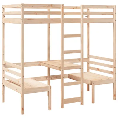 Produktbild von vidaXL Hochbett mit Schreibtisch & Stühlen 75x190 cm Massivholz Kiefer