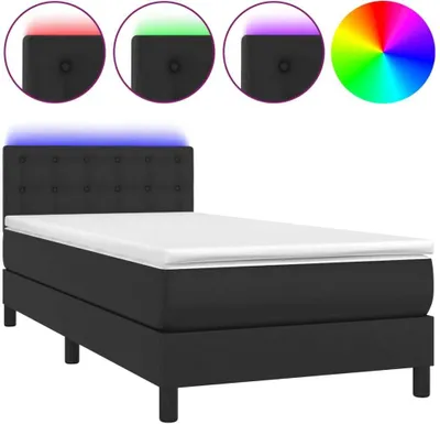 Produktbild von vidaXL Boxspringbett mit Matratze & LED Schwarz 90x200 cm Kunstleder