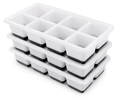 Produktbild von Eiswürfelform Silikon 3er Set mit Deckel BPA Frei Stapelbar Schwarz 24 Eiswürfel