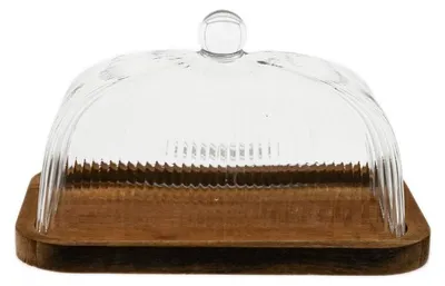 Immagine prodotto di Burriere con coperchio in vetro e base in legno - 16 x 10 x 10 cm