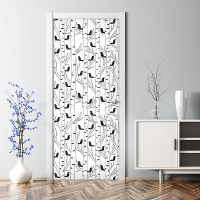 Produktbild von Dekorative Tür Wandaufkleber Wandtattoo selbstklebend Klebefolie dekoration Vögel und Bäume 77 x 200 cm