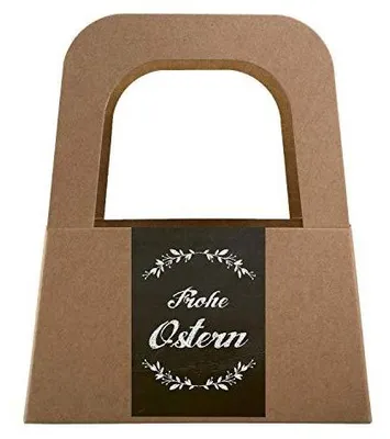 Produktbild von 5 kleine Körbe mit Henkel + Osteraufkleber FROHE OSTERN schwarz weiß braun - Verpackung Kundengeschenk