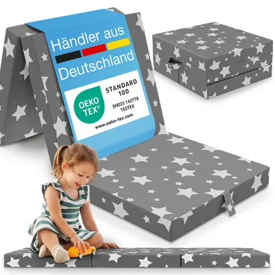 Produktbild von ELONEO Klappmatratze, 9cm hoch, Klappmatratze Kinder faltbar, Gästematratze, Reisematratze, Motiv-Stern, für Camping und Reisen, Erwachsene und Kinder