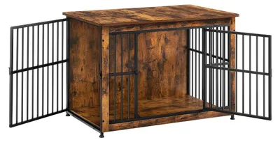 Image de Cage pour chien vintage, couleur marron – en acier et contreplaqué – 98 x 65 x 69 cm