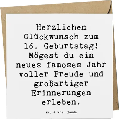 Produktbild von Mr. & Mrs. Panda Glückwunschkarte Spruch 16. Geburtstag - Weiß - Geschenk, besondere Tag, Geburtstagsgeschenk, Herzlichen Glückwunsch, anlasskarte, Meilenstein, Grußkarte