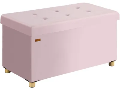 Obrázok produktu pre Skladacia ružová zamatová lavička 76x38x42cm s úložným priestorom