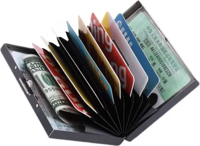 Obrázek produktu pro ASKSA Pouzdro na kreditní karty z nerezové oceli Pánské RFID a NFC blokovací pouzdra 10 přihrádek, Barvy:Černá