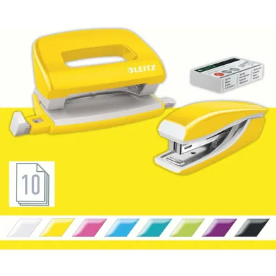 Produktbild von Leitz WOW, 10 Blätter, Gelb, P2, Metall, Kunststoff, 3,5 cm, 100 Heftklammern