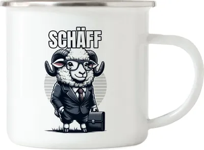 Produktbild von Schäff Schaf als Chef Design Emaille Tasse - Geschenkidee Büro Arbeit Humor Lustig