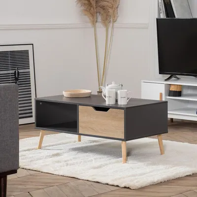 Image de Table basse avec tiroir style scandinave grise FREJA