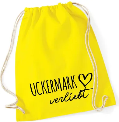 Produktbild von Huuraa Turnbeutel Uckermark verliebt 12 Liter Yellow Baumwolle Rucksack Geschenkidee
