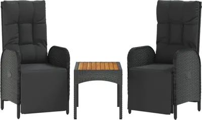 Produktbild von Garten-Relaxstühle 2 Stk. mit Tisch Schwarz Poly Rattan
