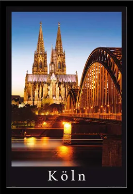 Immagine prodotto di Città tedesche - Poster - Colonia - Cattedrale radiosa + cornice rimovibile, Shinsuke® Maxi MDF nero, vetro acrilico