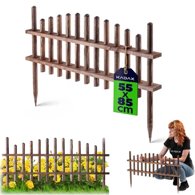 Produktbild von KADAX Gartenzaun "Rucar", aus natürlichem Kieferholz, Staketenzaun, Beetumrandung für Garten, 85 cm