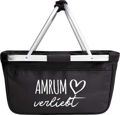 Produktbild von Huuraa Einkaufskorb Amrum verliebt 20 Liter Black faltbarer Tragekorb Geschenkidee
