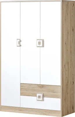 Image de Minio, armoire 120 cm, 3 portes "Nimes", chêne clair / blanc couleur