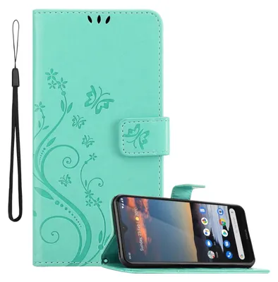 Cadorabo Handyhülle Für LG V30 / V30S – Blumen-Design In Türkis, Mit Magnetverschluss, Standfunktion & Kartenfächern