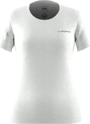 Weißes T-Shirt für Damen von La Sportiva mit Rundhalsausschnitt und kurzen Ärmeln.
