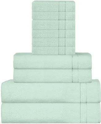 Immagine prodotto di Set di asciugamani Unyqoos® da 10 pezzi – 2 asciugamani da bagno da 70x140 cm, 2 asciugamani da 41x71 cm, 6 spugne da 30x30 cm, cotone da 600 g/m², disponibile in 11 colori