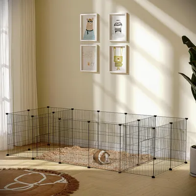 Produktbild von Sweiko Kleintierauslauf, Kleintiergehege, modularer Käfig, 175 cm x 70 cm x 45 cm, Schwarz