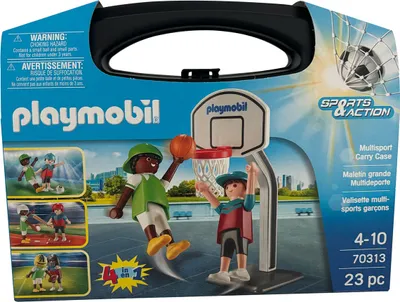 Produktbild von PLAYMOBIL Multisport Koffer 4 in 1 Sport & Action, Basketball, Fußball, Baseball, American Football, 23 Teile, Bälle, Schläger, Helme, Tor