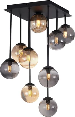 Zdjęcie produktu dla QAZQA – nowoczesna lampa sufitowa I lampa sufitowa I lampa I oprawa oświetleniowa czarna z bursztynowym i dymnym szkłem, 9-punktowa – Ateny I salon I sypialnia – metalowa kwadratowa I kulista I kulista – odpowiednia do LED