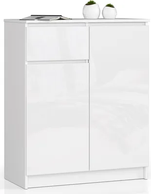 Produktbild von Akord Kommode 2 Türen 1 Schublade Weiß Hochglanz 80X40X99 Cm