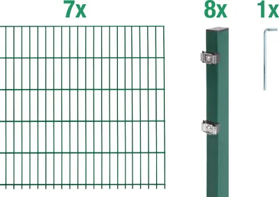 Immagine prodotto di Alberts 650087 Doppelstabmattenzaun als 16 tlg. Zaun-Komplettset, grün, Höhe 120 cm, Länge 14 m