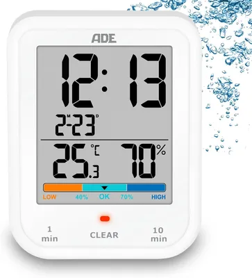 Produktbild von Digitale Badezimmeruhr mit Hygrometer und Thermometer – Wasserdicht bis IP65 – Dusch-Timer – Countdown-Funktion – Großes LCD-Display – Mit Datumsanzeige