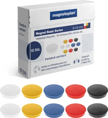 Produktbild von magnetoplan Rundmagnet "Basic" 32 mm farbig sortiert 10 Magnete