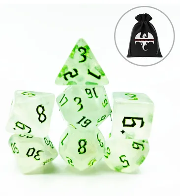 Productafbeelding van Lapi Toys - Dungeons and Dragons dobbelstenen - DnD - D&D - Polydice - 1 set (7 stuks) - Acryl - Wit - Groen