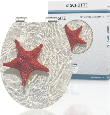 Produktbild von SCHÜTTE WC Sitz RED STARFISH High Gloss mit MDF Holzkern, hochglänzender Toilettendeckel mit Absenkautomatik Motiv, Klobrille