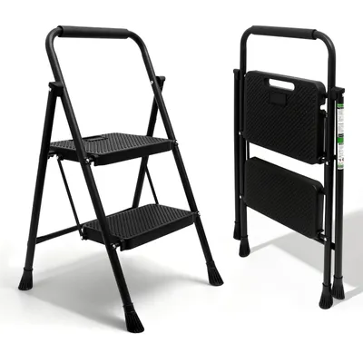Produktbild von Trittleiter 2 Stufen mit Handlauf Klappbar, Leiter Klapp-Step-Hocker mit breitem Anti-Rutsch-Pedal, Tragbarer Stufenleiter Tritthocker,bis 150 kg
