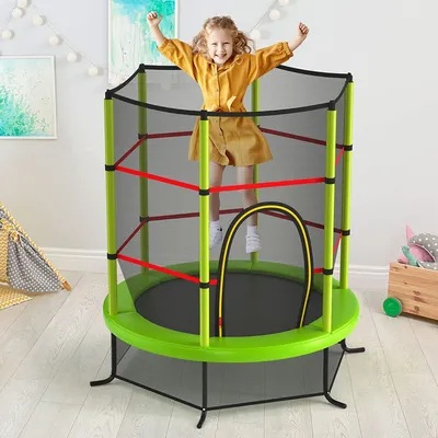 Produktbild von GOPLUS Trampolin, Indoor-Trampolin mit Sicherheitsnetz, überdachung, verzinkte Stahlkonstruktion, Sprungmatte für Familien, Kinder